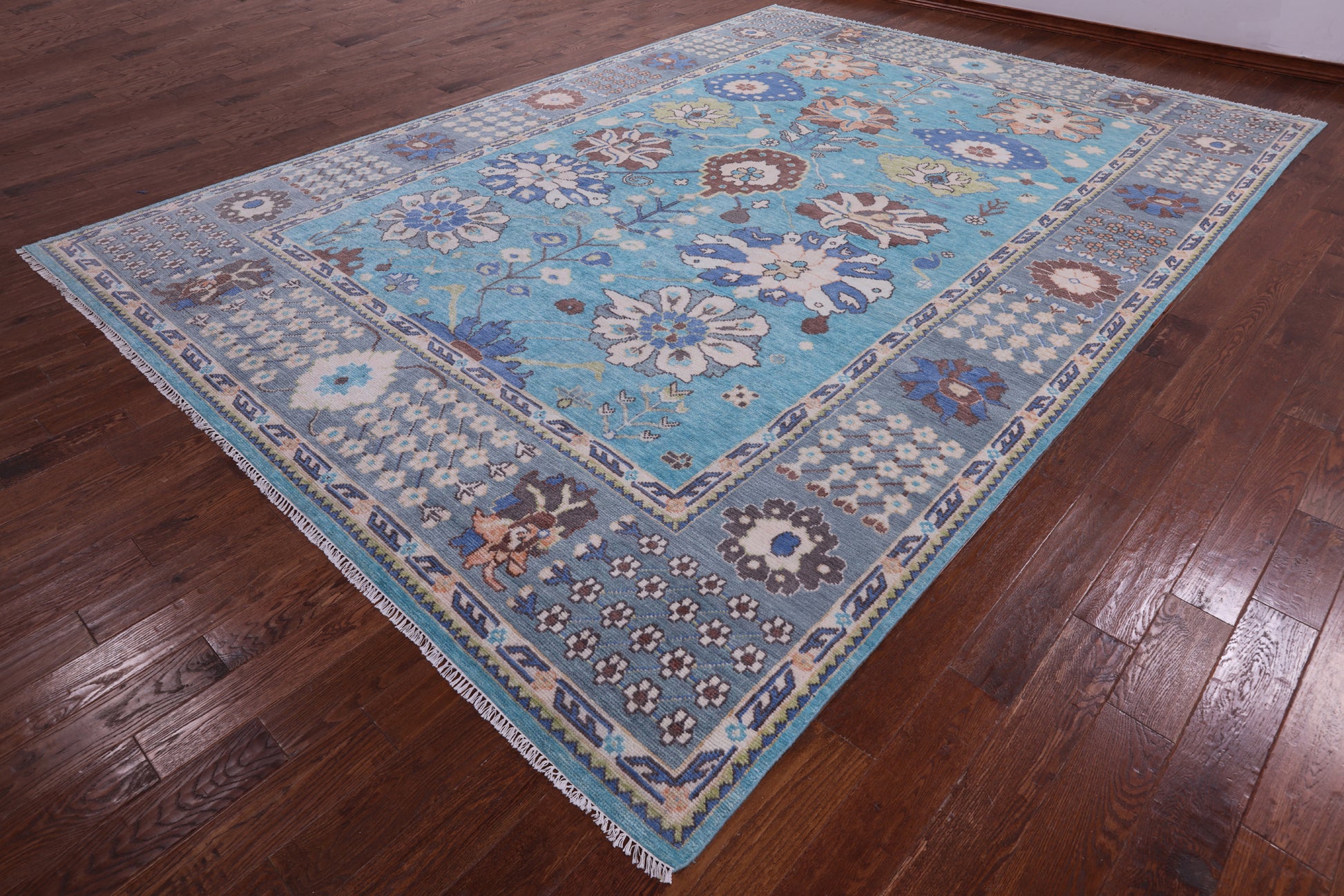Blue Turkish Oushak Hand Knotted Wool Rug - 10' 2" X 14' 3" - Golden Nile