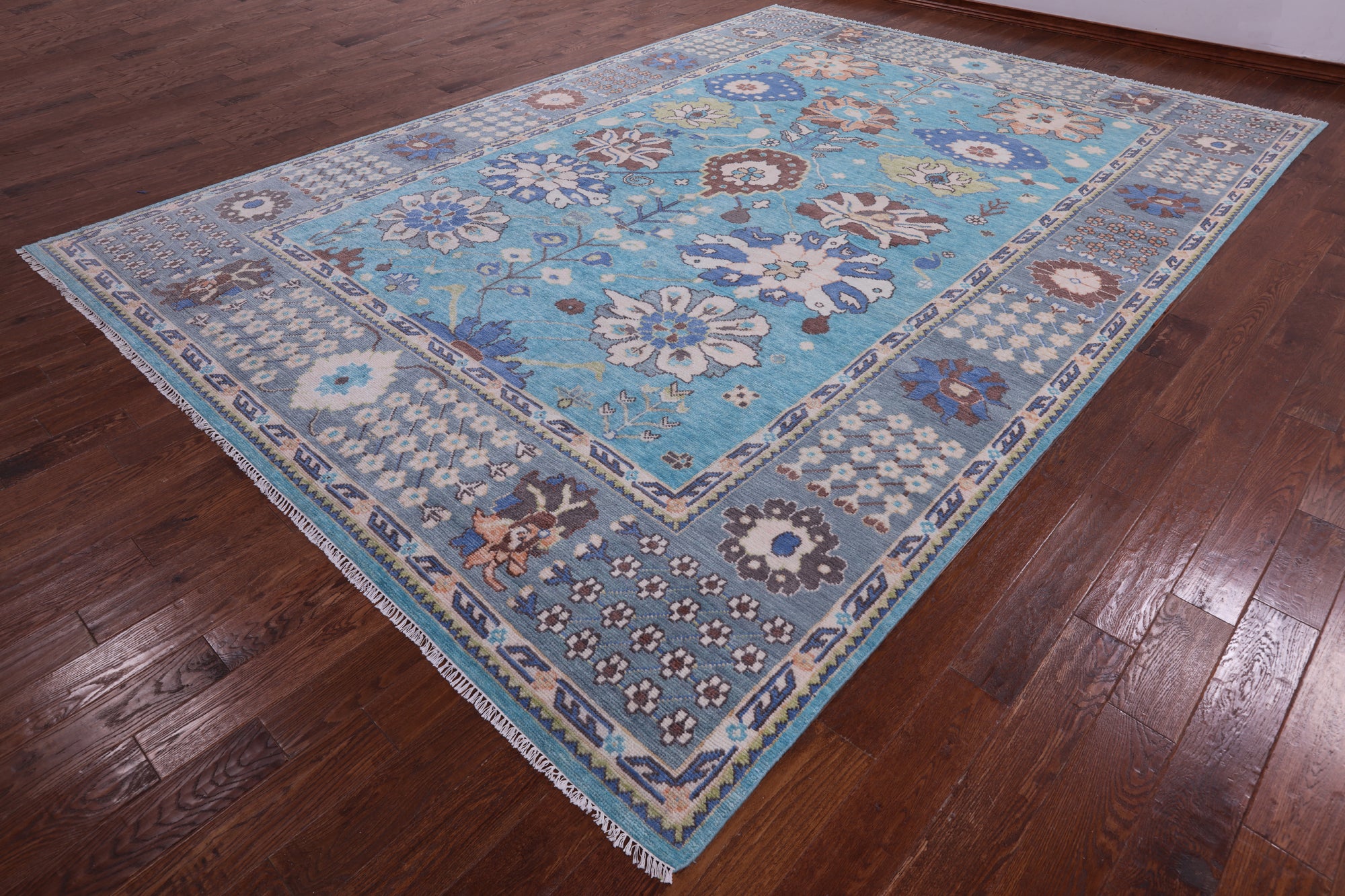Blue Turkish Oushak Hand Knotted Wool Rug - 10' 2" X 14' 3" - Golden Nile