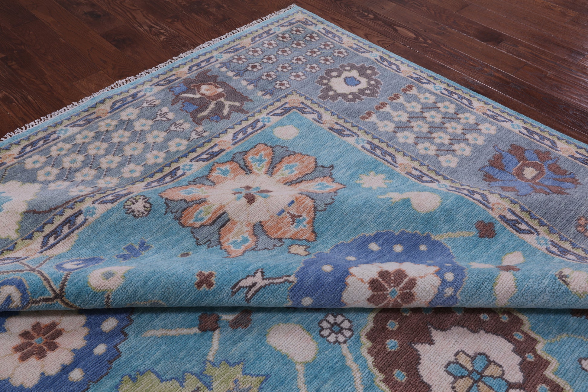 Blue Turkish Oushak Hand Knotted Wool Rug - 10' 2" X 14' 3" - Golden Nile