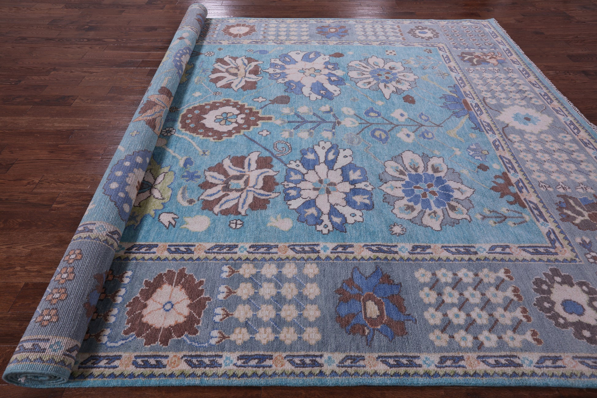 Blue Turkish Oushak Hand Knotted Wool Rug - 10' 2" X 14' 3" - Golden Nile