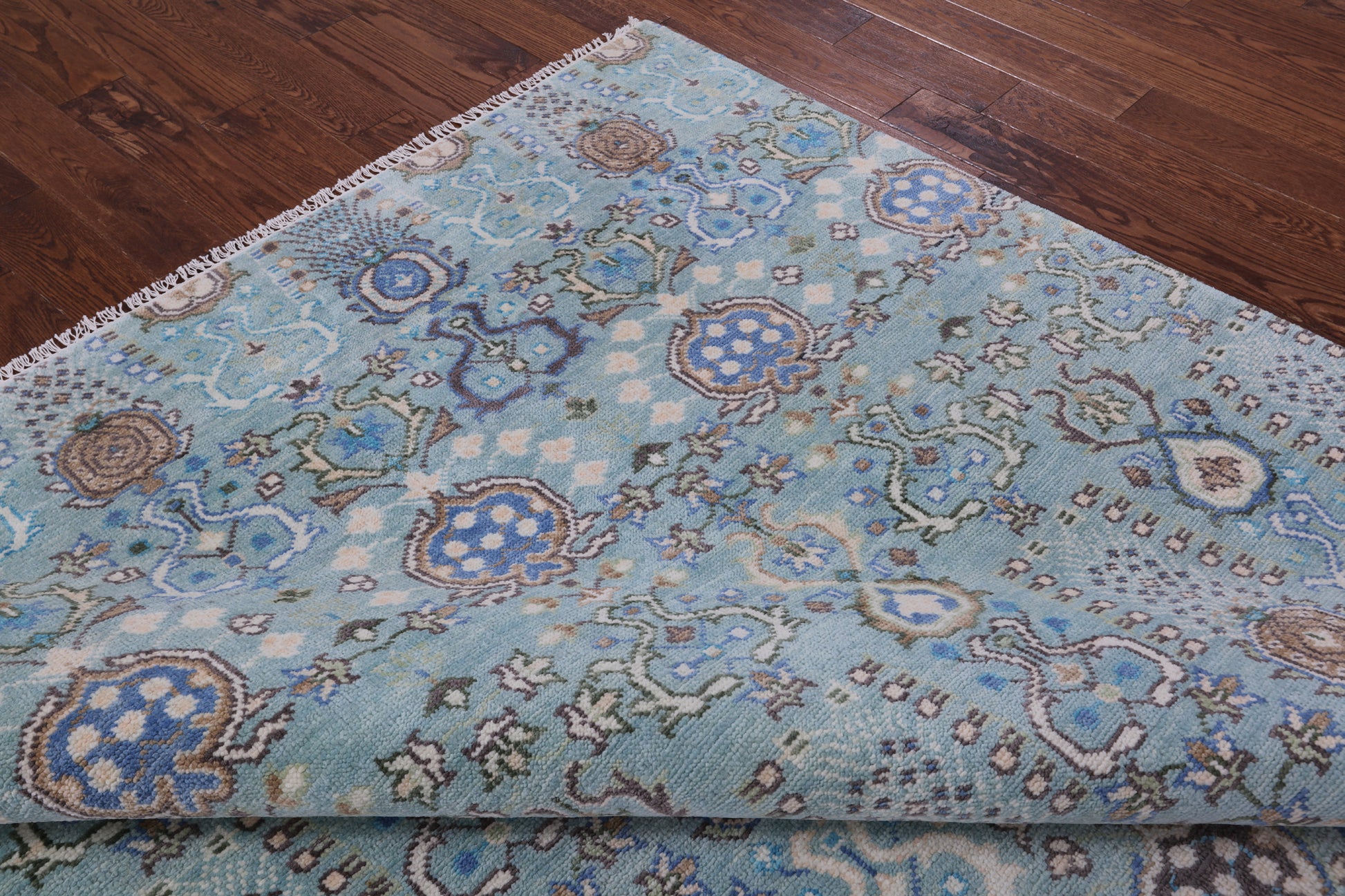 Blue Turkish Oushak Hand Knotted Wool Rug - 8' 0" X 9' 10" - Golden Nile