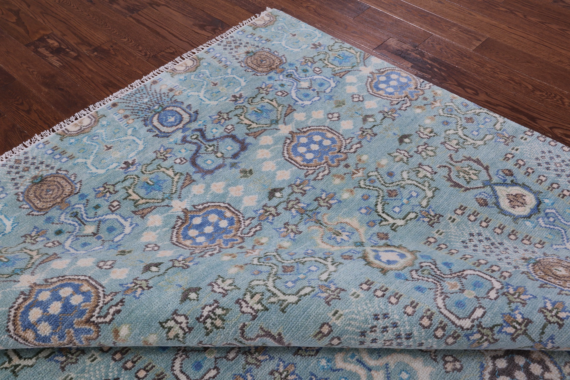 Blue Turkish Oushak Hand Knotted Wool Rug - 8' 0" X 9' 10" - Golden Nile