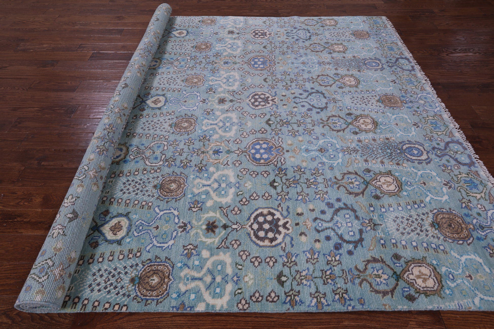 Blue Turkish Oushak Hand Knotted Wool Rug - 8' 0" X 9' 10" - Golden Nile