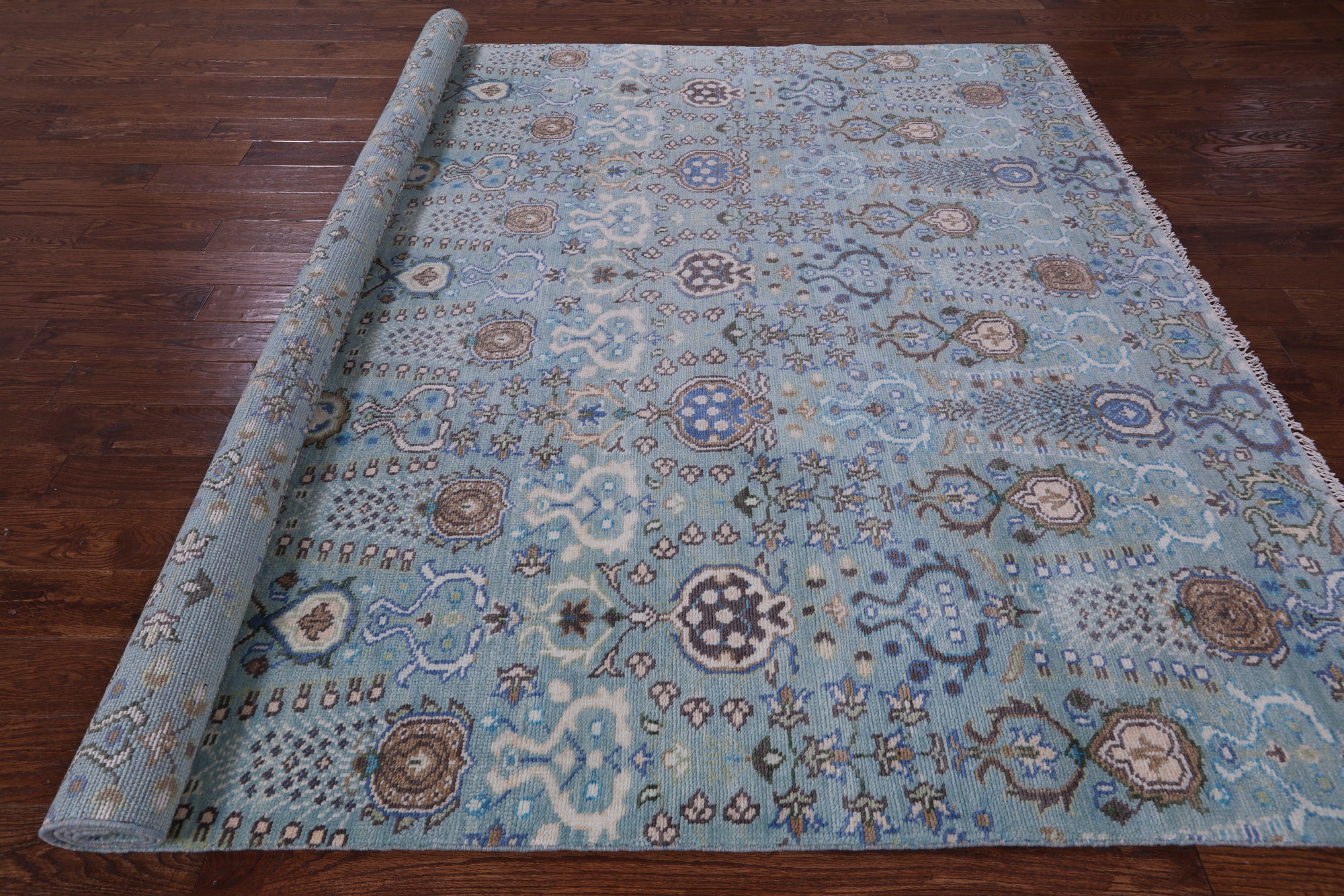 Blue Turkish Oushak Hand Knotted Wool Rug - 8' 0" X 9' 10" - Golden Nile