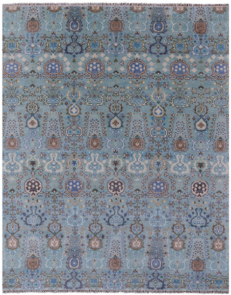 Blue Turkish Oushak Hand Knotted Wool Rug - 8' 0" X 9' 10" - Golden Nile