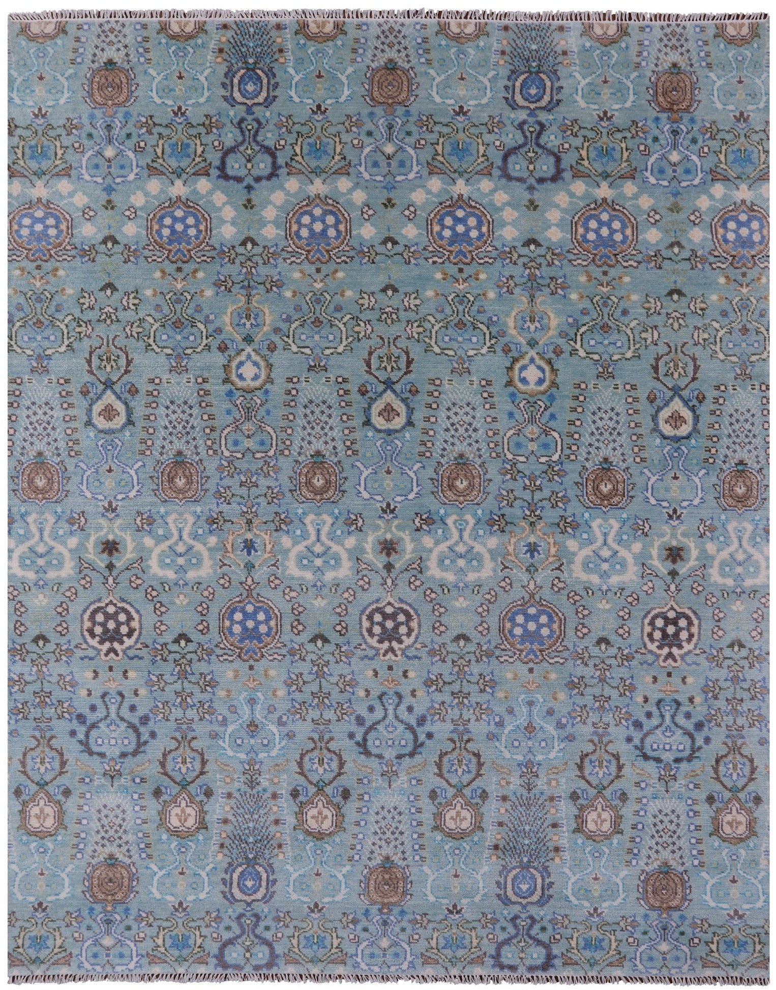 Blue Turkish Oushak Hand Knotted Wool Rug - 8' 0" X 9' 10" - Golden Nile