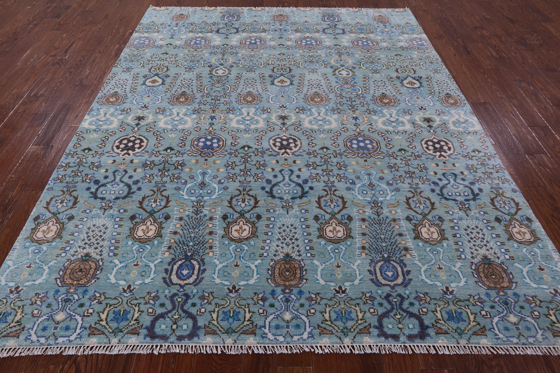 Blue Turkish Oushak Hand Knotted Wool Rug - 8' 0" X 9' 10" - Golden Nile