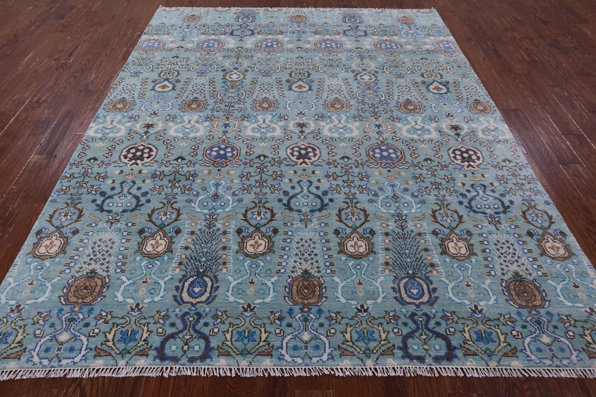Blue Turkish Oushak Hand Knotted Wool Rug - 8' 0" X 9' 10" - Golden Nile