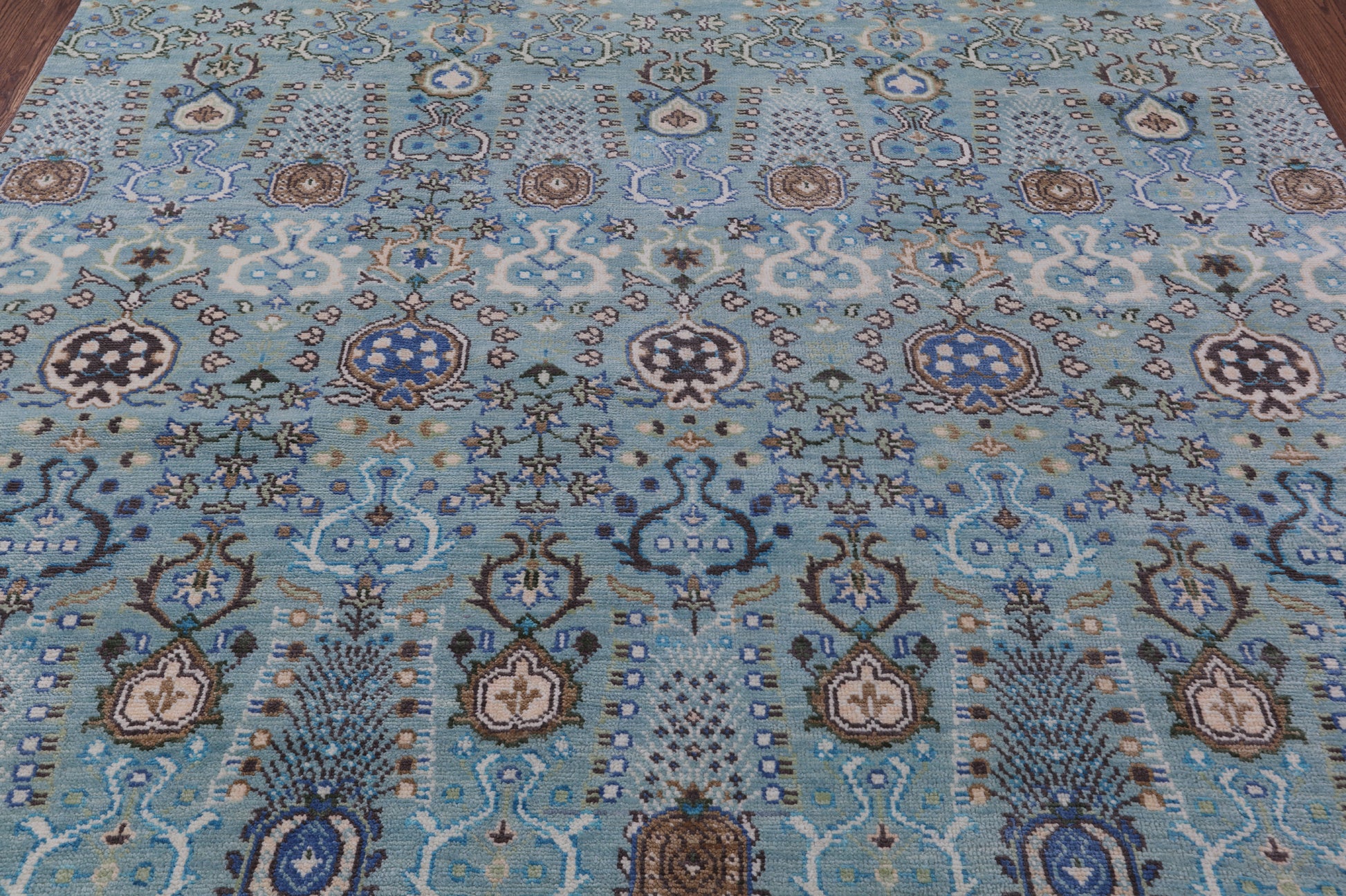 Blue Turkish Oushak Hand Knotted Wool Rug - 8' 0" X 9' 10" - Golden Nile