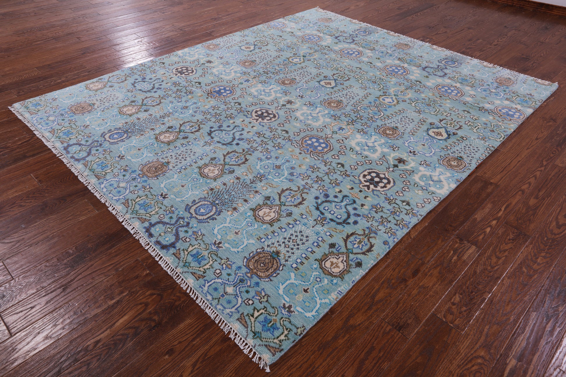 Blue Turkish Oushak Hand Knotted Wool Rug - 8' 0" X 9' 10" - Golden Nile