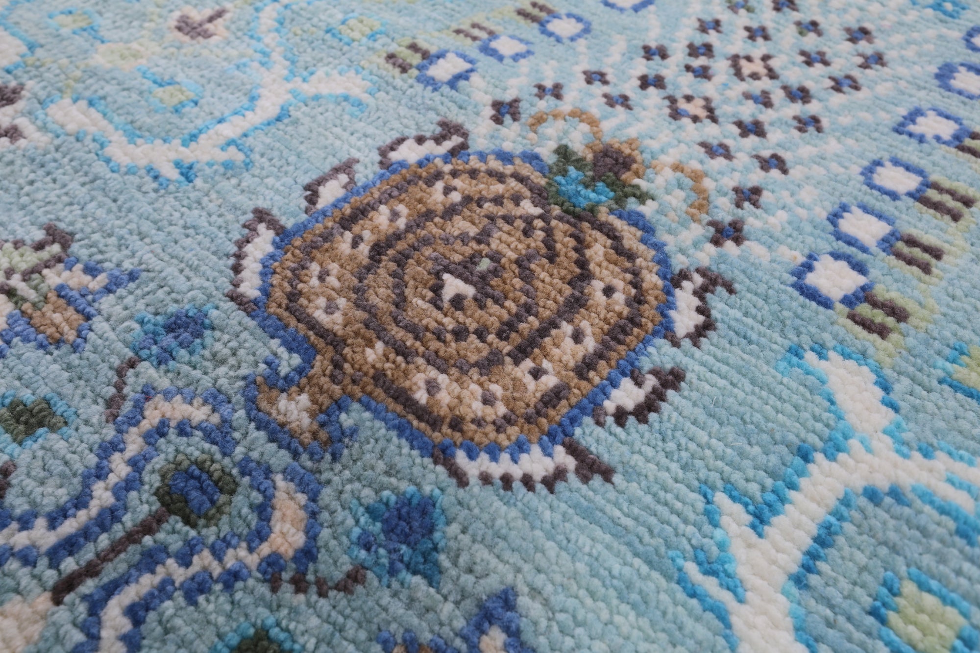 Blue Turkish Oushak Hand Knotted Wool Rug - 8' 0" X 9' 10" - Golden Nile