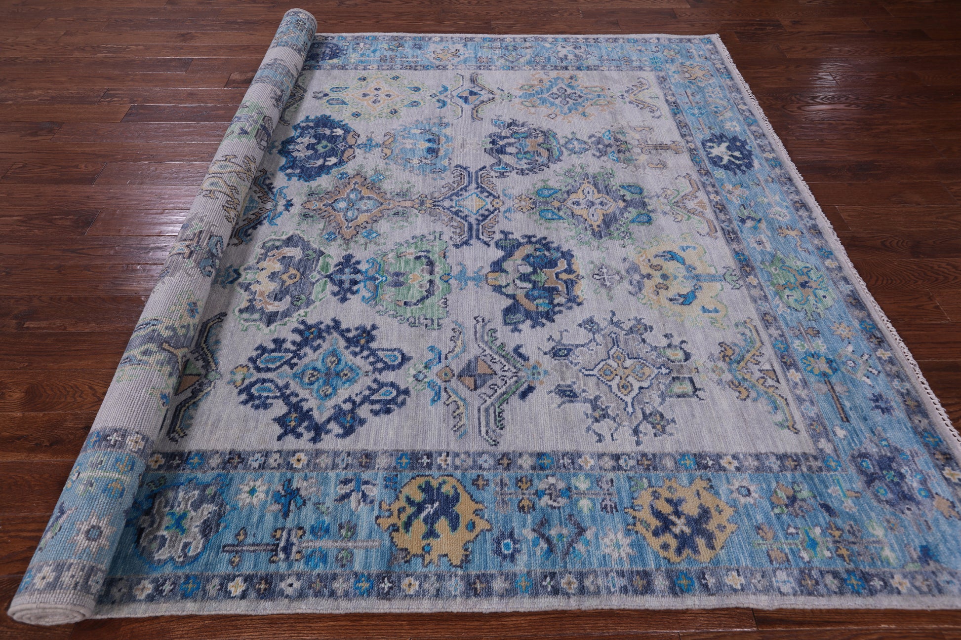 Grey Turkish Oushak Hand Knotted Wool Rug - 8' 1" X 10' 1" - Golden Nile