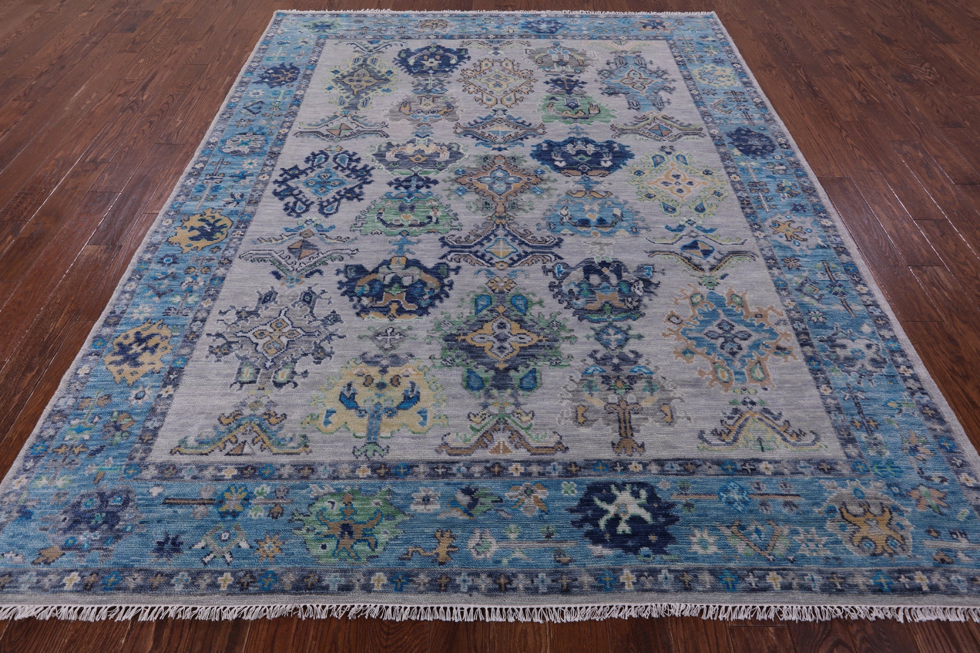 Grey Turkish Oushak Hand Knotted Wool Rug - 8' 1" X 10' 1" - Golden Nile