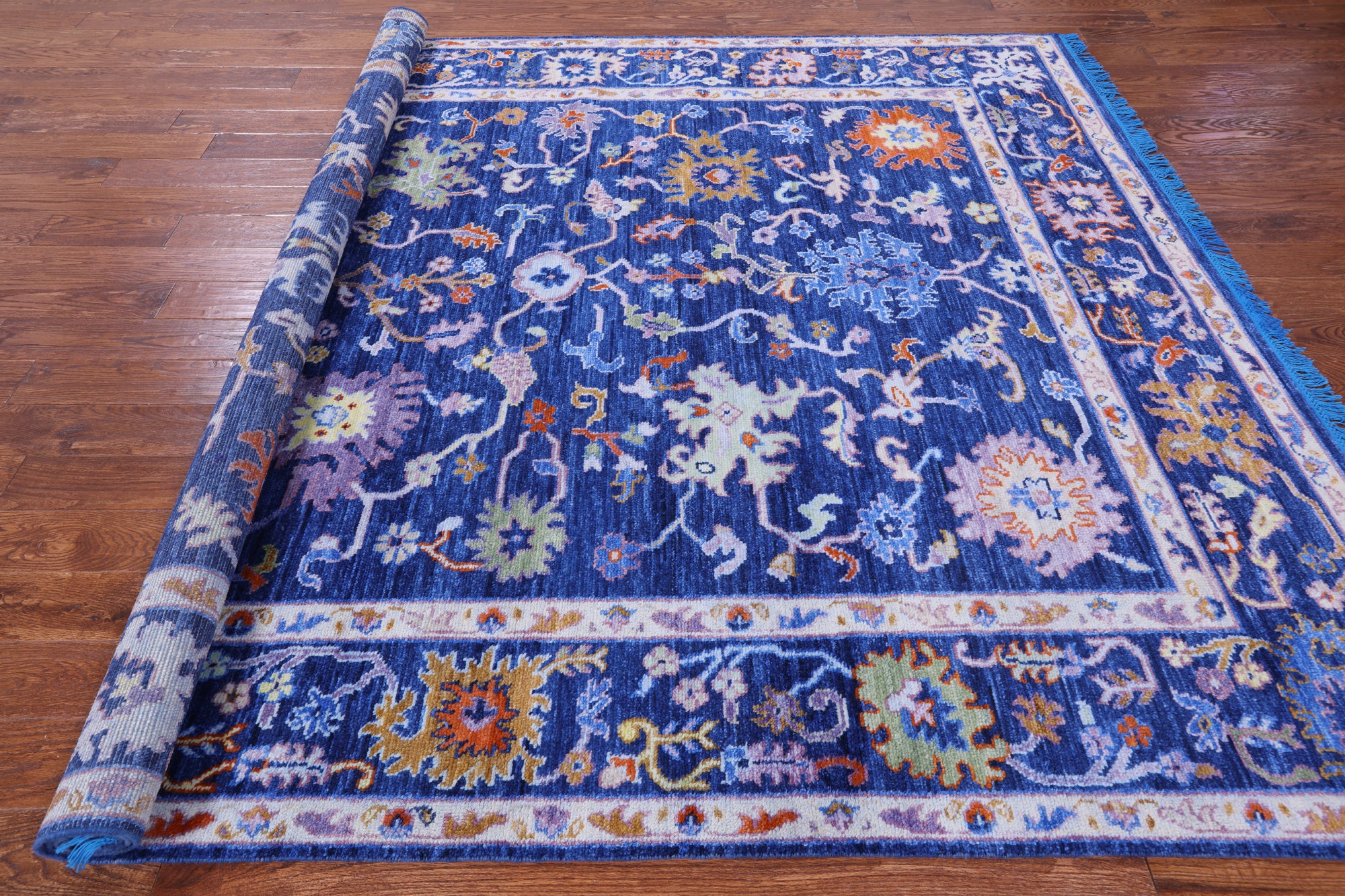 Blue Turkish Oushak Handmade Wool Rug - 8' 0" X 10' 0" - Golden Nile