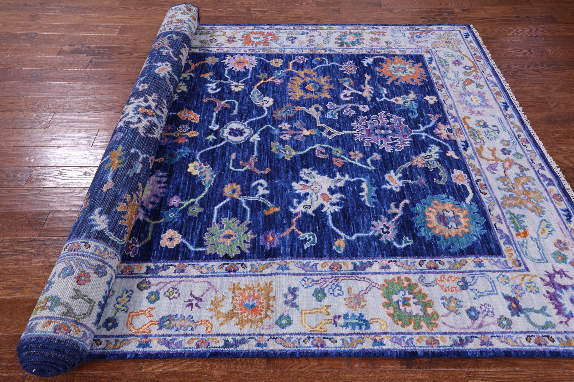 Blue Turkish Oushak Hand Knotted Wool Rug - 7' 0" X 14' 0" - Golden Nile