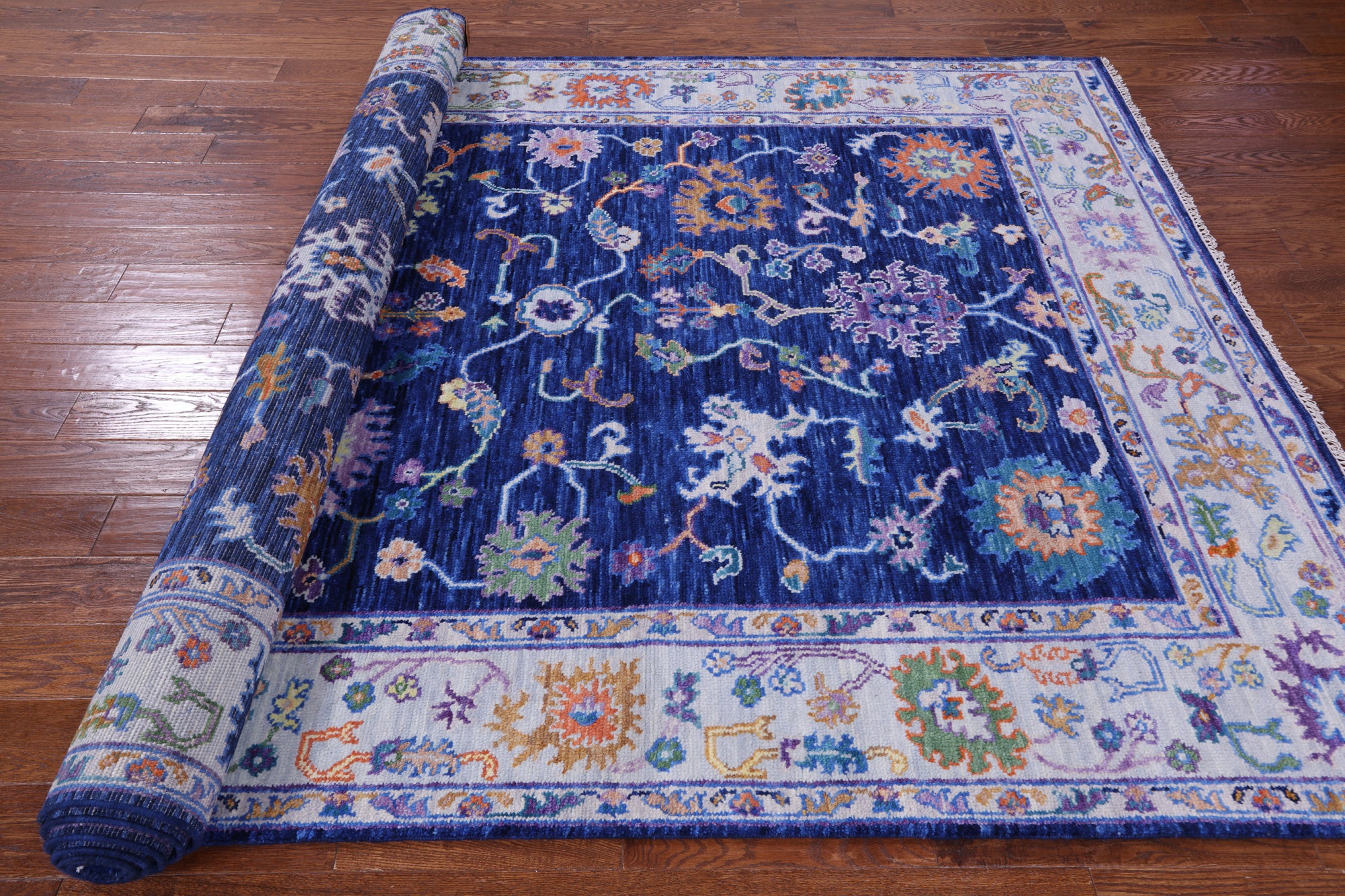 Blue Turkish Oushak Hand Knotted Wool Rug - 7' 0" X 14' 0" - Golden Nile