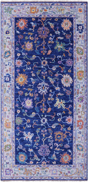 Blue Turkish Oushak Hand Knotted Wool Rug - 7' 0" X 14' 0" - Golden Nile