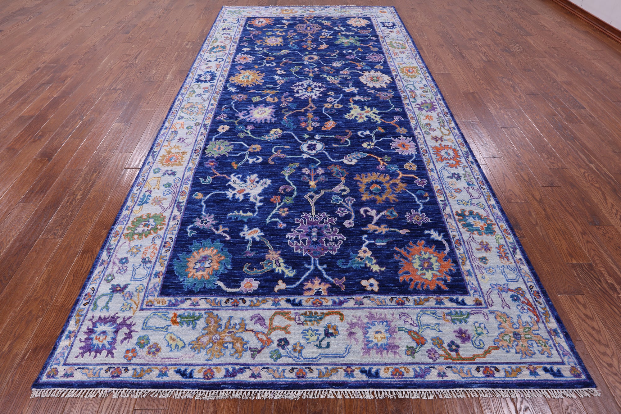 Blue Turkish Oushak Hand Knotted Wool Rug - 7' 0" X 14' 0" - Golden Nile