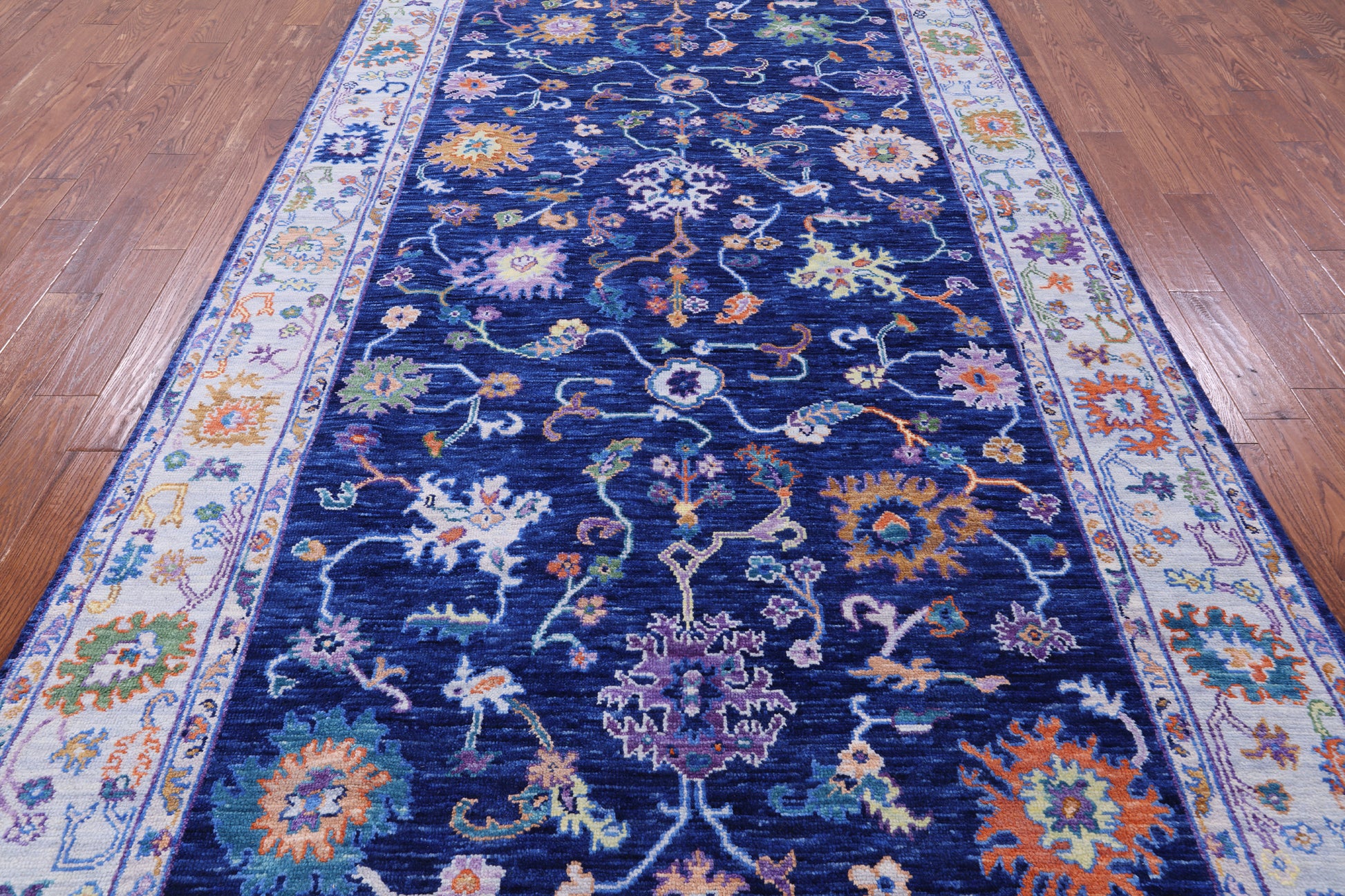 Blue Turkish Oushak Hand Knotted Wool Rug - 7' 0" X 14' 0" - Golden Nile