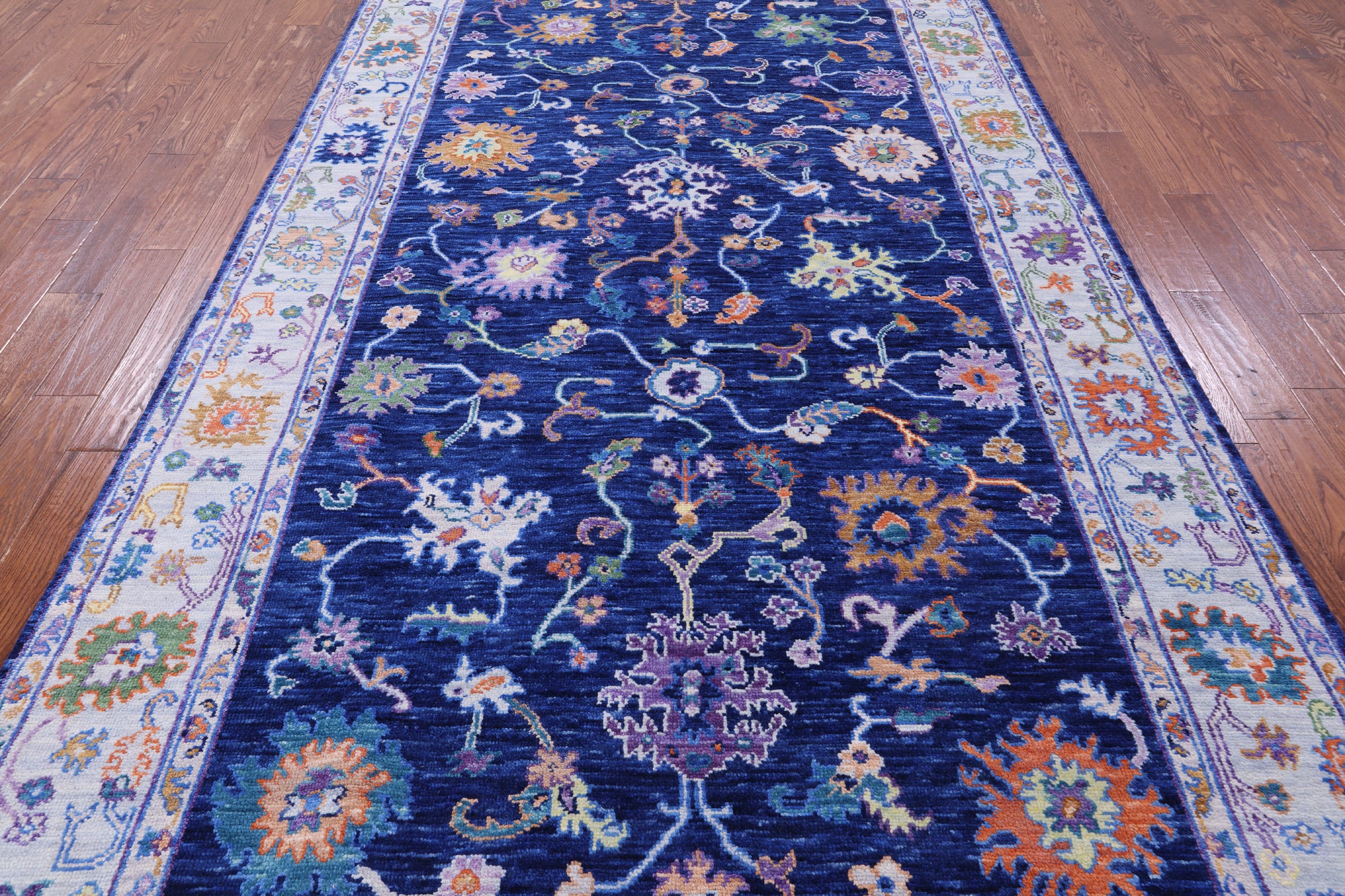 Blue Turkish Oushak Hand Knotted Wool Rug - 7' 0" X 14' 0" - Golden Nile