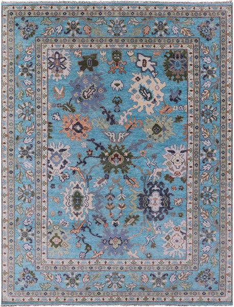 Blue Turkish Oushak Hand Knotted Wool Rug - 9' 3" X 12' 1" - Golden Nile