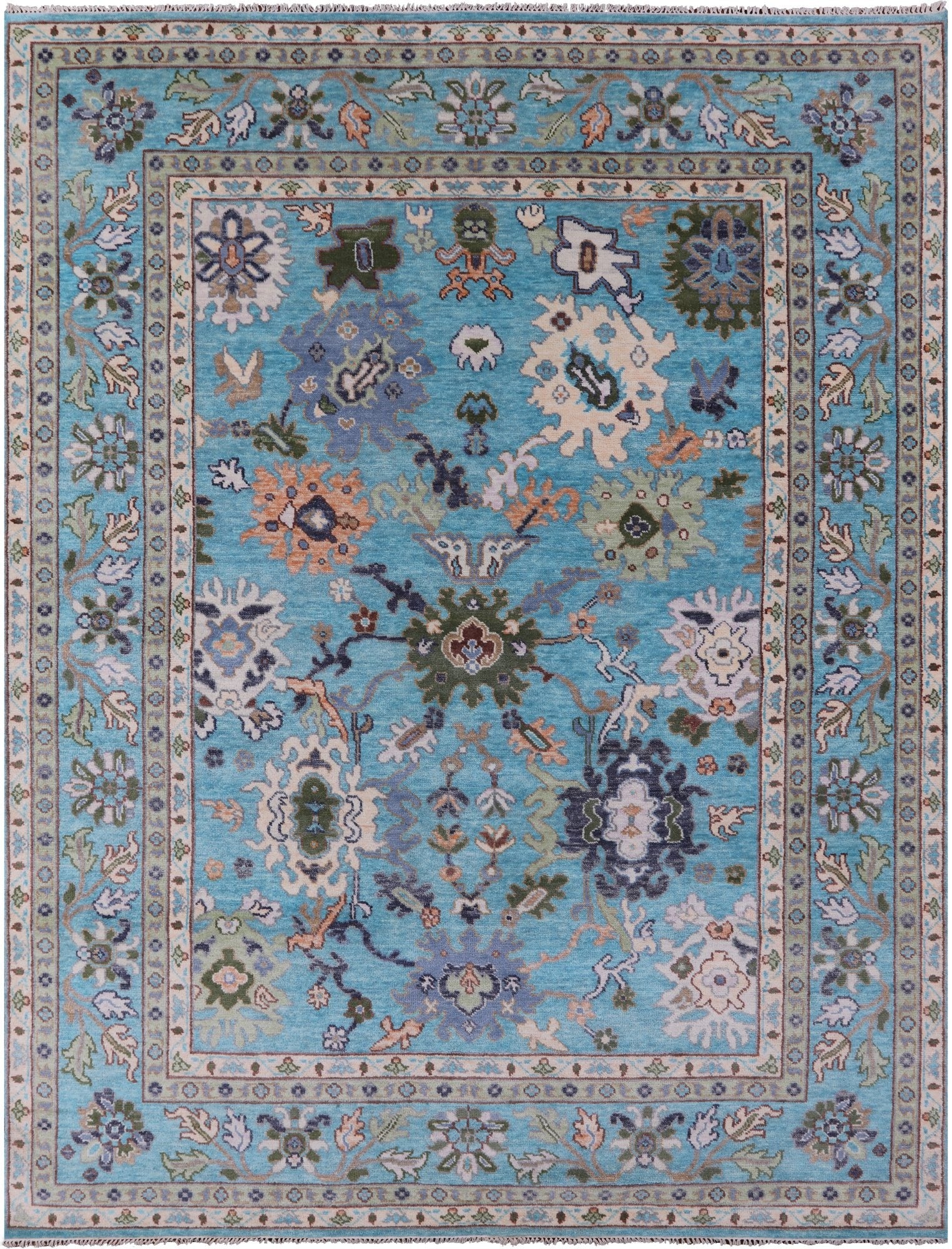 Blue Turkish Oushak Hand Knotted Wool Rug - 9' 3" X 12' 1" - Golden Nile