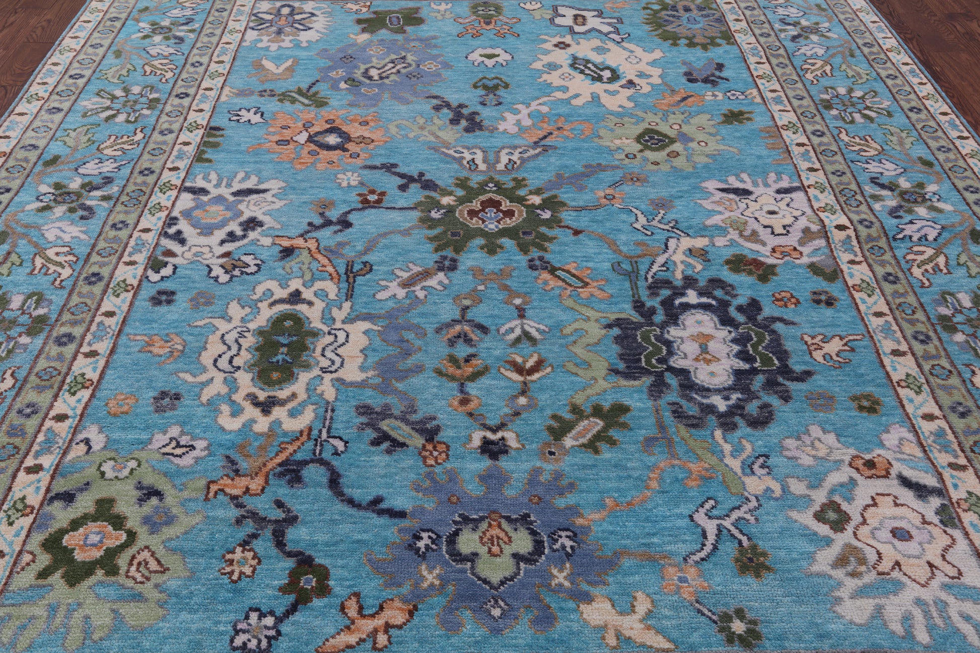 Blue Turkish Oushak Hand Knotted Wool Rug - 9' 3" X 12' 1" - Golden Nile