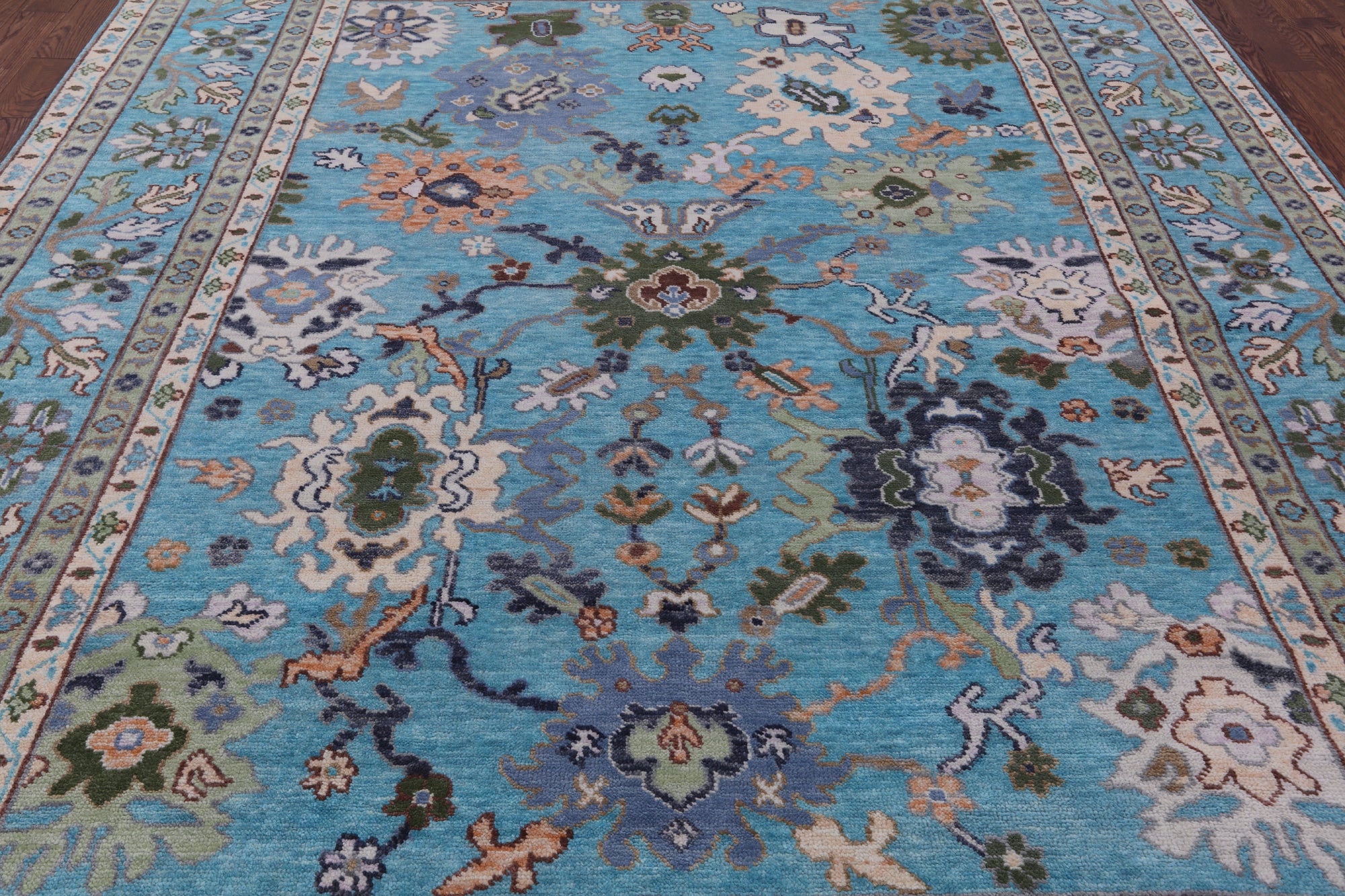 Blue Turkish Oushak Hand Knotted Wool Rug - 9' 3" X 12' 1" - Golden Nile