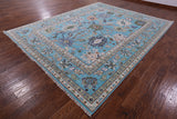 Blue Turkish Oushak Hand Knotted Wool Rug - 9' 3" X 12' 1" - Golden Nile
