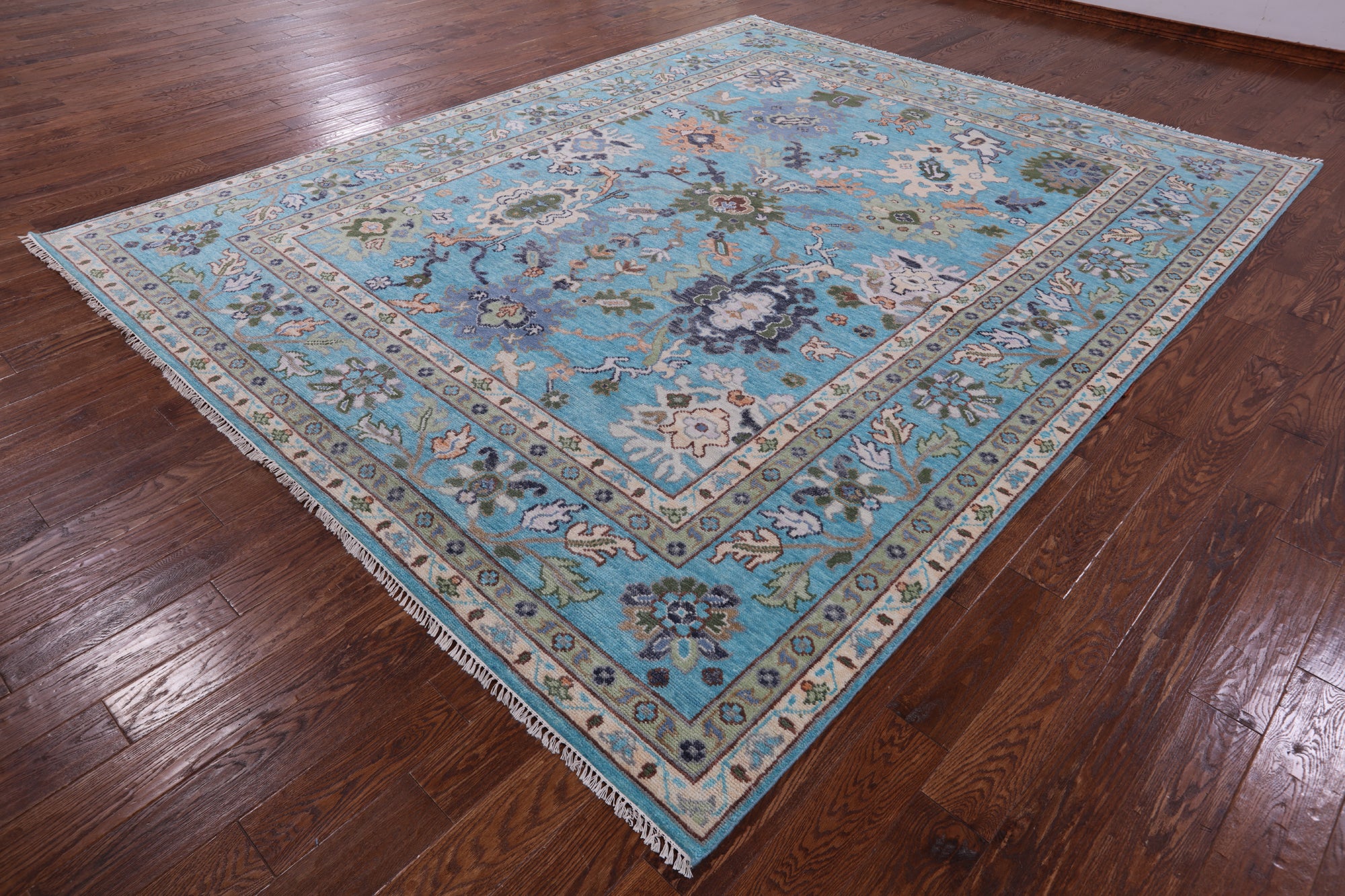 Blue Turkish Oushak Hand Knotted Wool Rug - 9' 3" X 12' 1" - Golden Nile