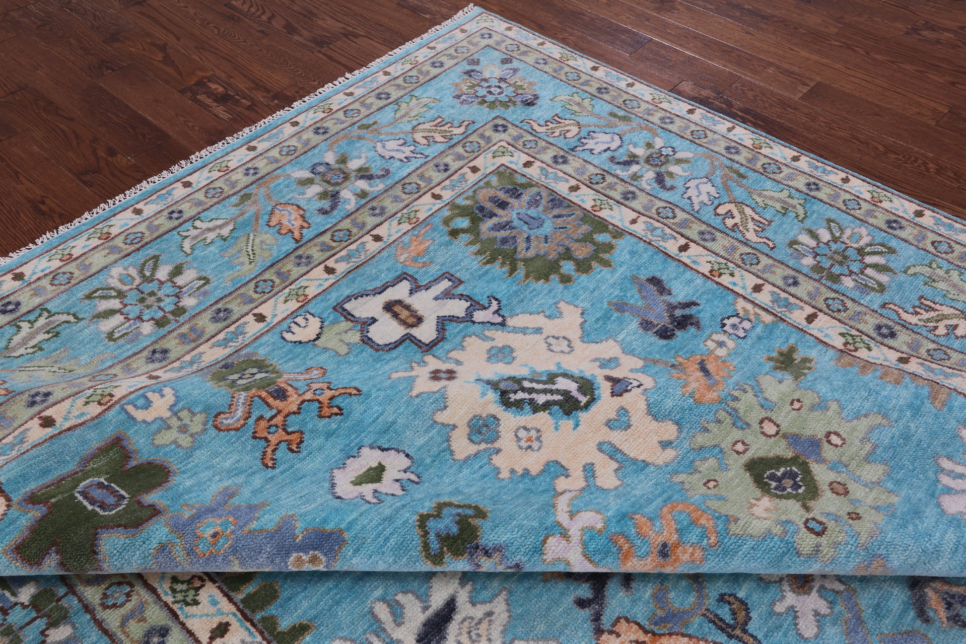 Blue Turkish Oushak Hand Knotted Wool Rug - 9' 3" X 12' 1" - Golden Nile