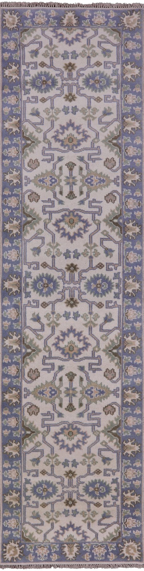 Ivory Turkish Oushak Hand Knotted Wool Runner Rug - 2' 7" X 10' 3" - Golden Nile