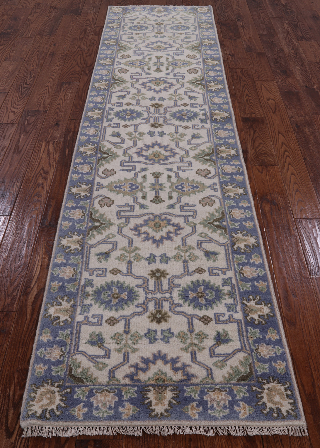 Ivory Turkish Oushak Hand Knotted Wool Runner Rug - 2' 7" X 10' 3" - Golden Nile