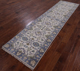 Ivory Turkish Oushak Hand Knotted Wool Runner Rug - 2' 7" X 10' 3" - Golden Nile