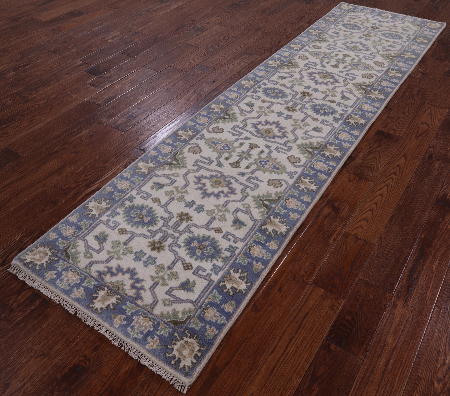 Ivory Turkish Oushak Hand Knotted Wool Runner Rug - 2' 7" X 10' 3" - Golden Nile