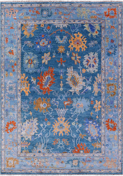 Blue Turkish Oushak Hand Knotted Wool Rug - 9' 2" X 12' 3" - Golden Nile