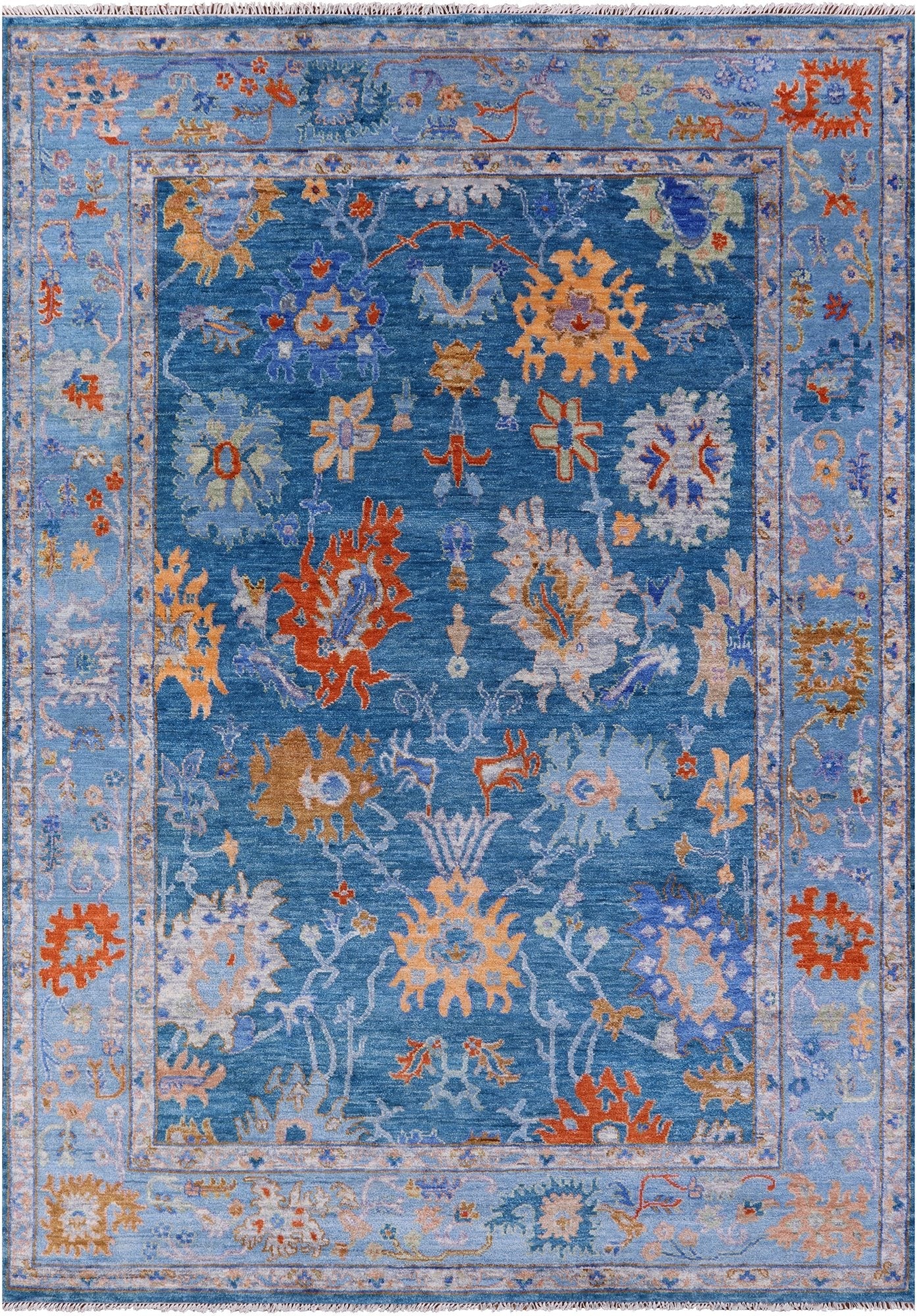 Blue Turkish Oushak Hand Knotted Wool Rug - 9' 2" X 12' 3" - Golden Nile