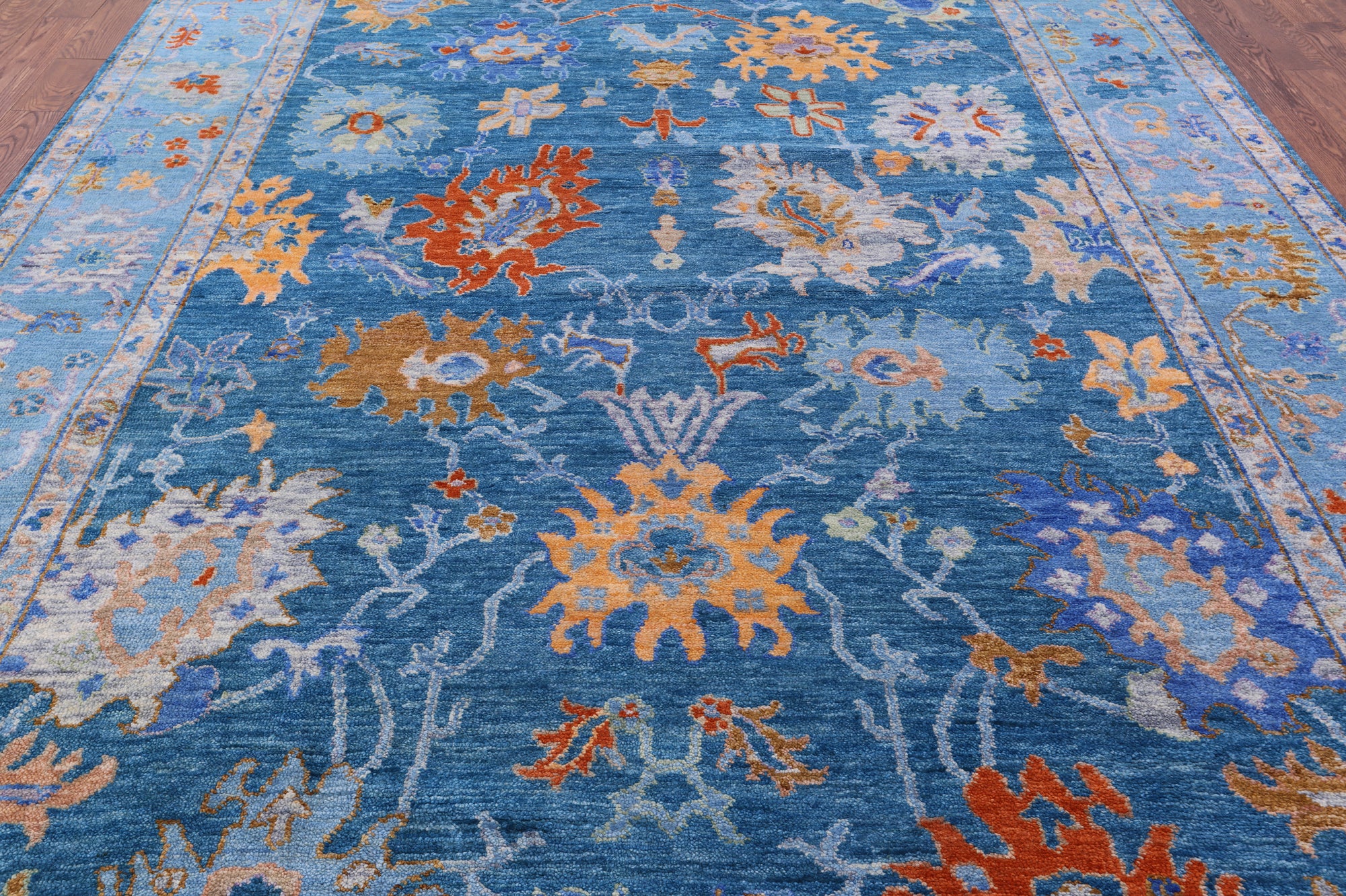 Blue Turkish Oushak Hand Knotted Wool Rug - 9' 2" X 12' 3" - Golden Nile