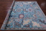 Blue Turkish Oushak Hand Knotted Wool Rug - 8' 1" X 9' 11" - Golden Nile