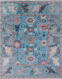 Blue Turkish Oushak Hand Knotted Wool Rug - 8' 1" X 9' 11" - Golden Nile