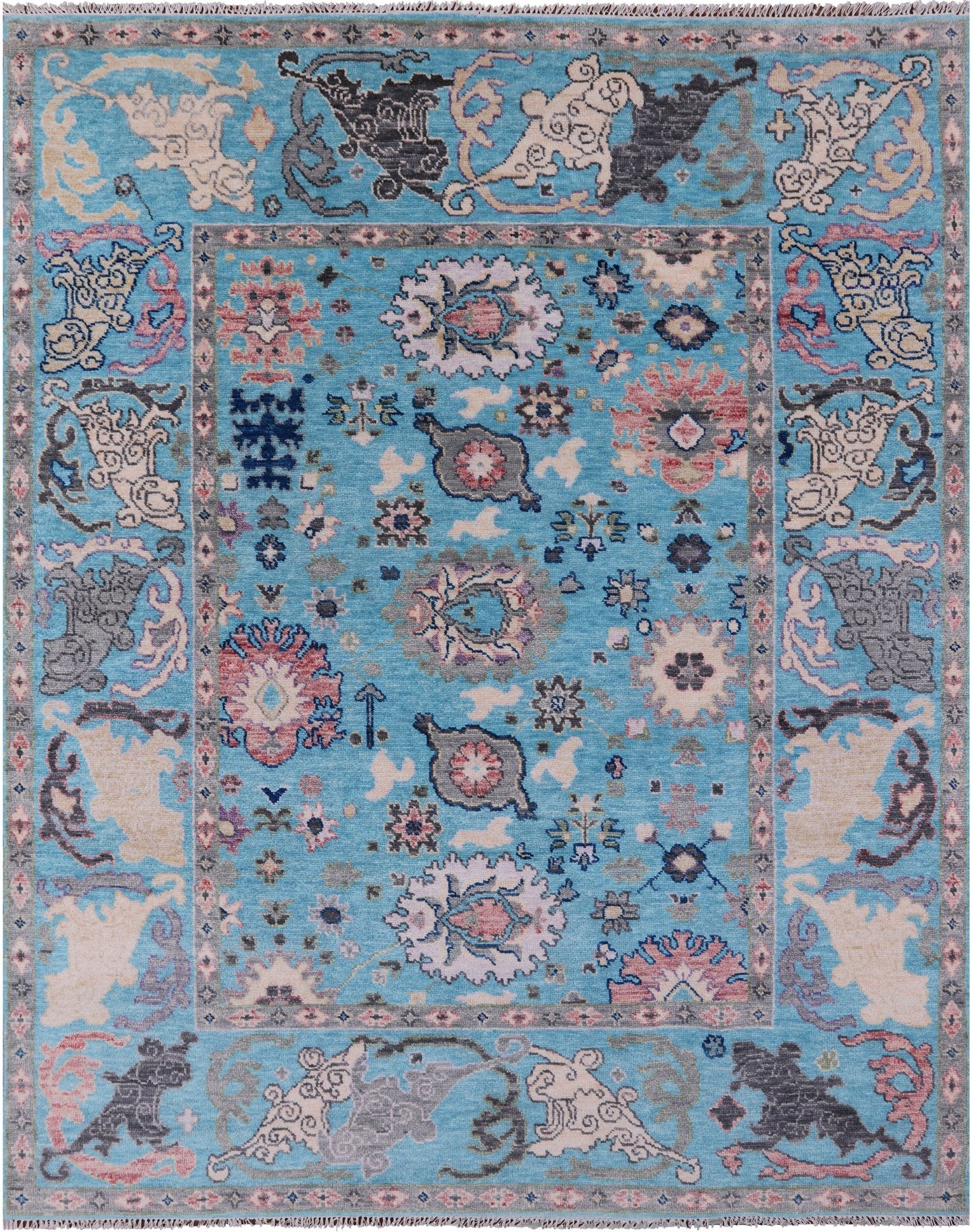 Blue Turkish Oushak Hand Knotted Wool Rug - 8' 1" X 9' 11" - Golden Nile