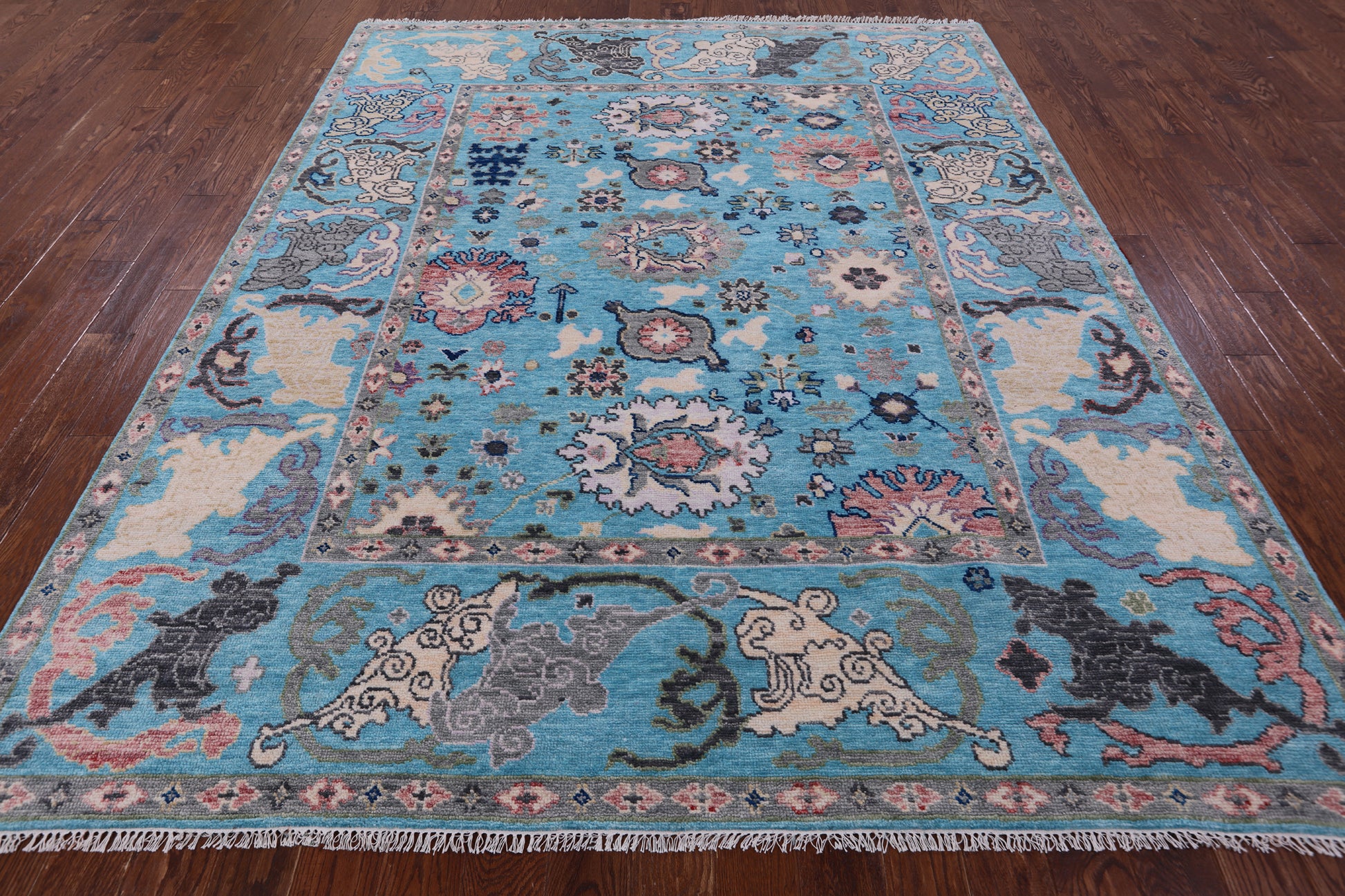 Blue Turkish Oushak Hand Knotted Wool Rug - 8' 1" X 9' 11" - Golden Nile