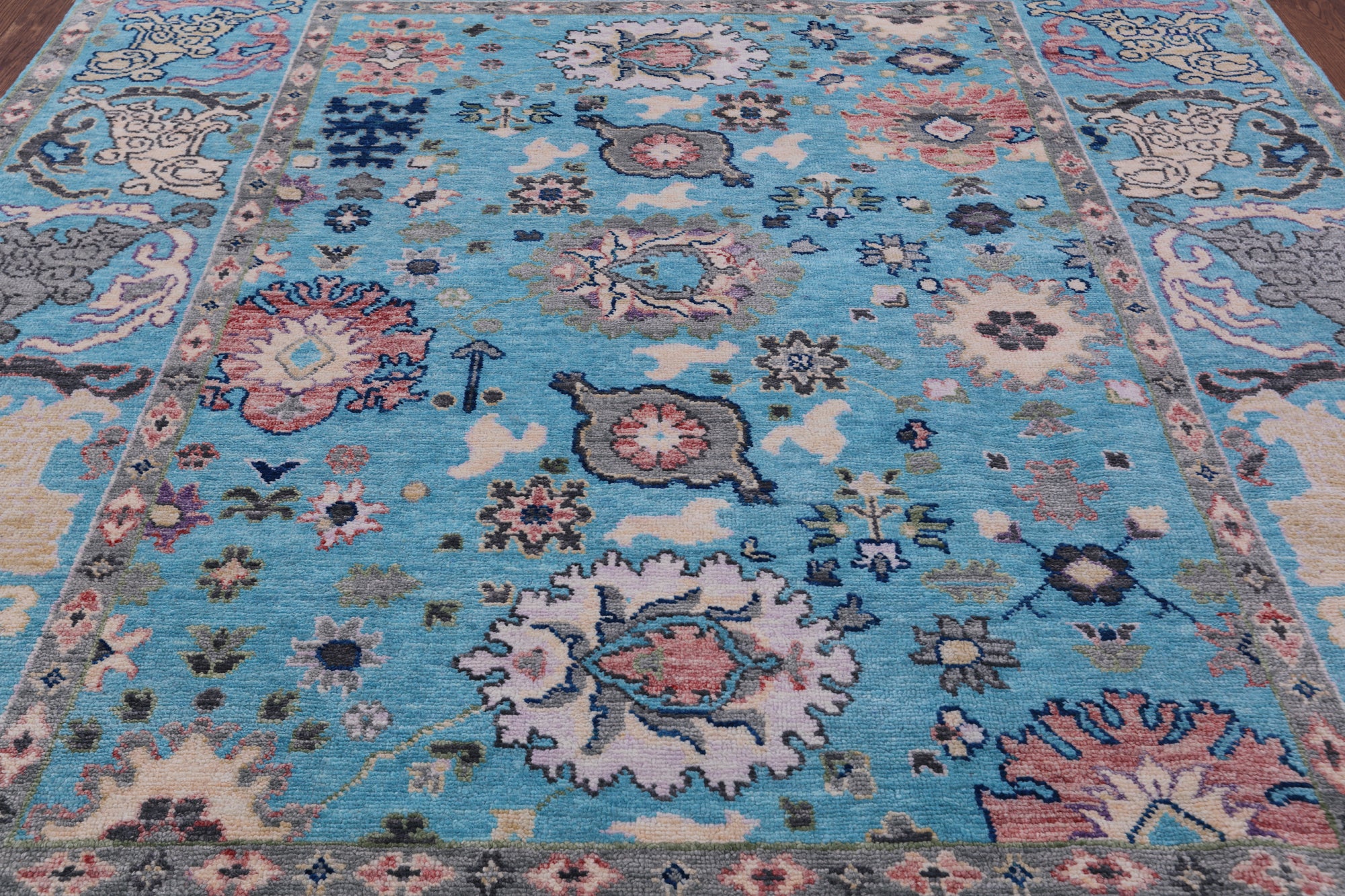 Blue Turkish Oushak Hand Knotted Wool Rug - 8' 1" X 9' 11" - Golden Nile
