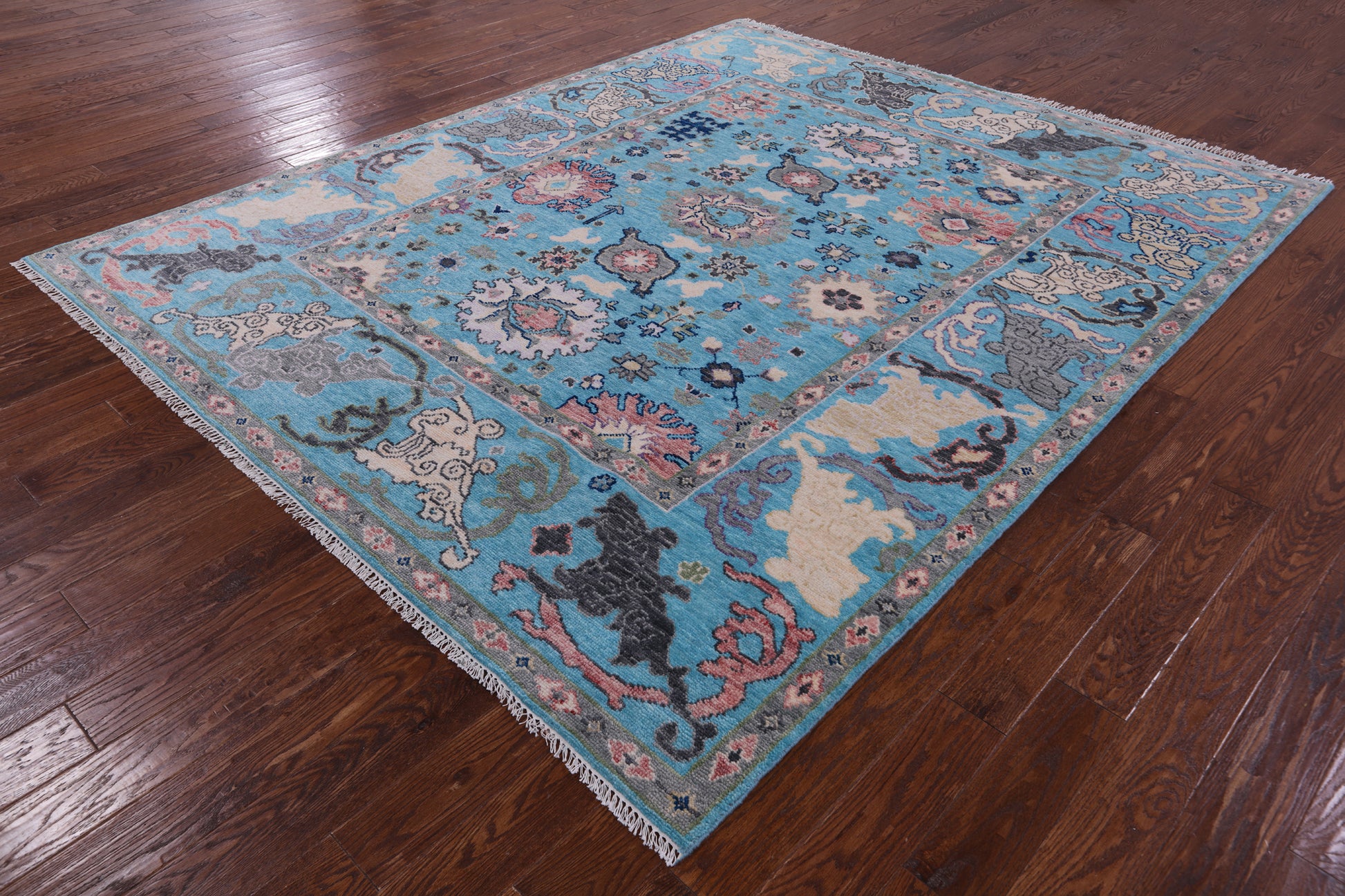 Blue Turkish Oushak Hand Knotted Wool Rug - 8' 1" X 9' 11" - Golden Nile