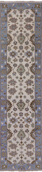 Ivory Turkish Oushak Hand Knotted Wool Runner Rug - 2' 6" X 9' 11" - Golden Nile