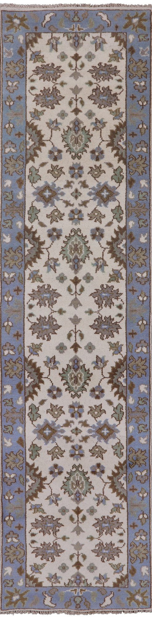 Ivory Turkish Oushak Hand Knotted Wool Runner Rug - 2' 6" X 9' 11" - Golden Nile