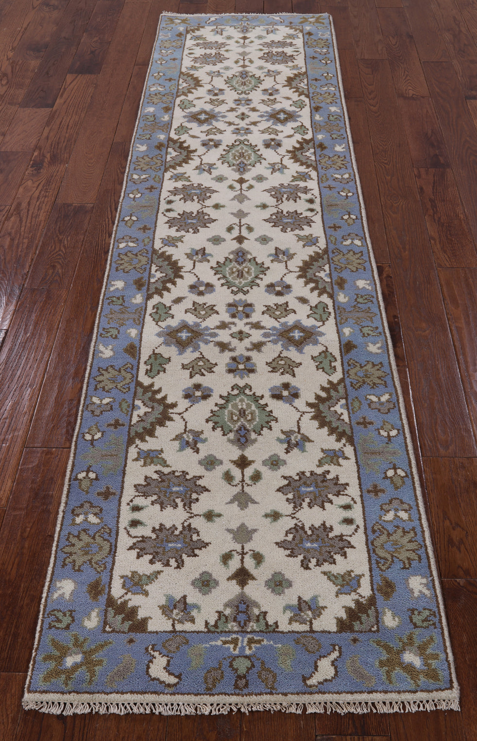 Ivory Turkish Oushak Hand Knotted Wool Runner Rug - 2' 6" X 9' 11" - Golden Nile