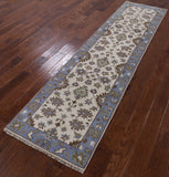 Ivory Turkish Oushak Hand Knotted Wool Runner Rug - 2' 6" X 9' 11" - Golden Nile