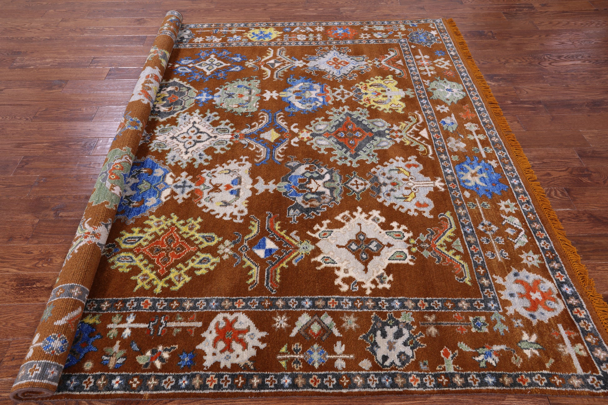 Square Turkish Oushak Hand Knotted Wool Rug - 7' 11" X 8' 0" - Golden Nile