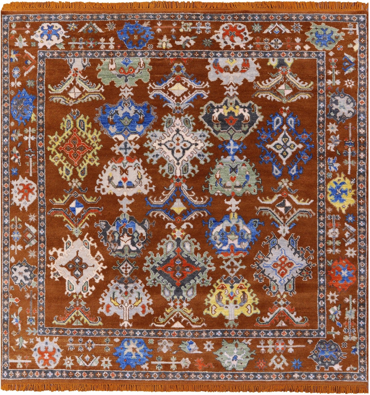Square Turkish Oushak Hand Knotted Wool Rug - 7' 11" X 8' 0" - Golden Nile